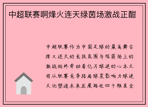 中超联赛啊烽火连天绿茵场激战正酣