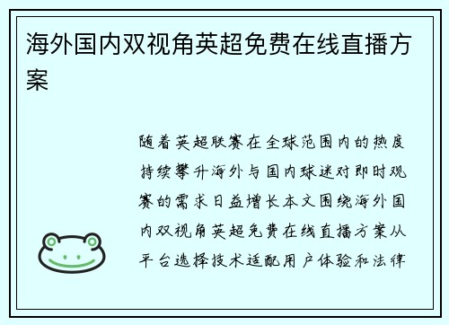 海外国内双视角英超免费在线直播方案